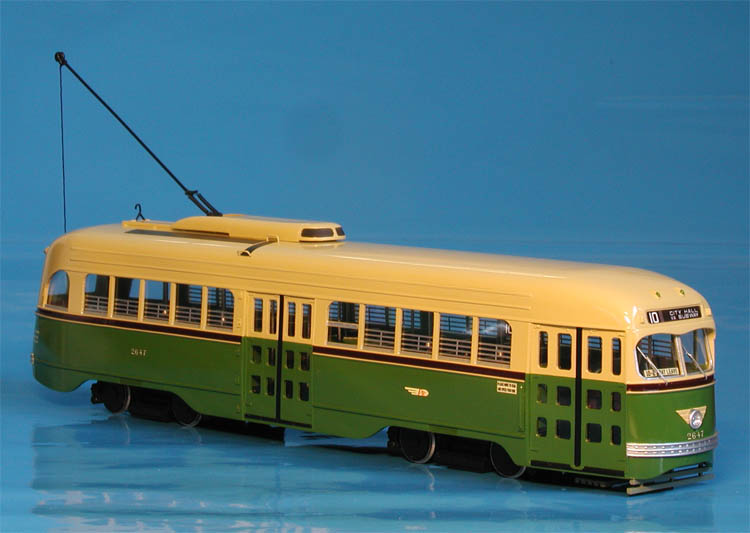 1942 philadelphia transportation co. st.-louis car co. pcc 2581-2680 series (a-43 class) - mid-1950s green & cream livery. SPTC173a-1 Model 1 48
