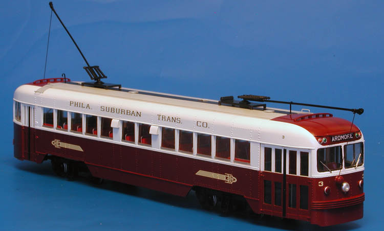 1941 Philadelphia Suburban Transportation Co. J.G.Brill Co. Brilliner (1-10 series) - simplified maroon & white livery.