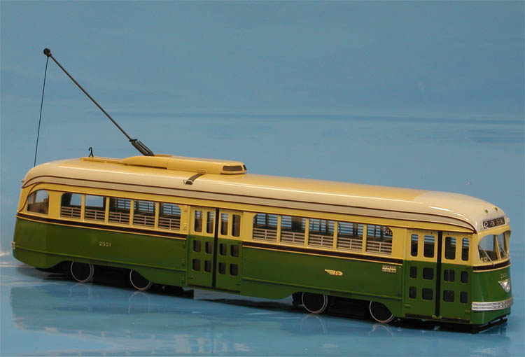 1940/41 Philadelphia Transportation Co. St.-Louis Car Co. PCC 2501-2580 series (A-36 class) - in late 40s green/cream/grey livery & maroon stripes.