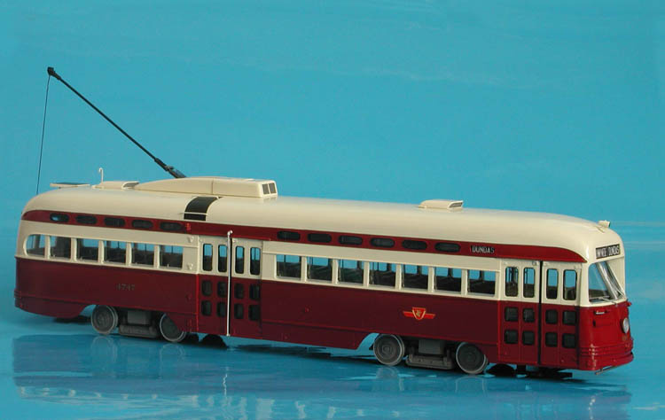 1947/53 toronto transit commission pullman-standard pcc (order w6777; a-13 class; 4700-4747 series; ex-birmingham, acq. in 1953) - post'54 - early 60s livery. SPTC429-1 Model 1 48