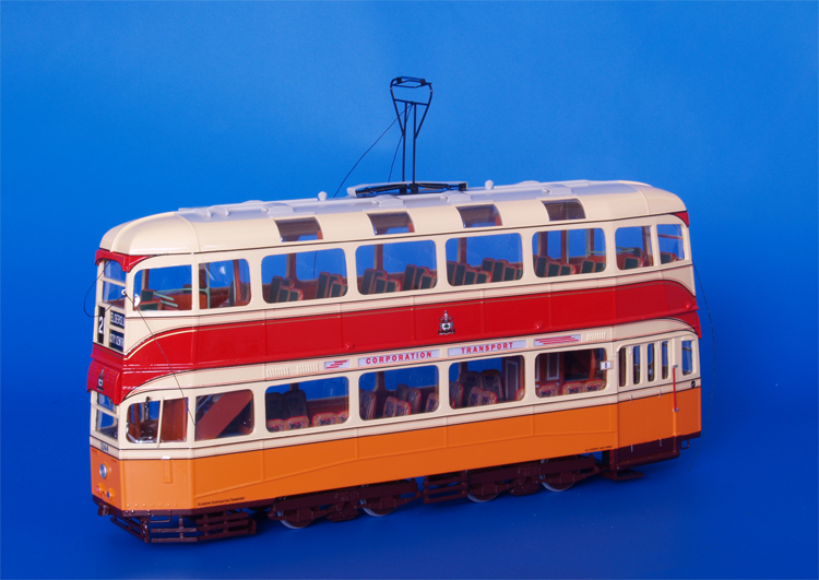 1938/40 glasgow corporation transport coronation tram (cars 1238,1244,1278) - in 1949 experimental red livery. SPTC446-3 Model 1 43