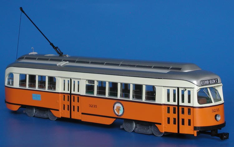 1945/46 MTA Boston Pullman-Standard PCC (Order W6710, 3172-3196; 3222-3271 series) - post 1948 - late 50s livery ("Commonwealth" cars). SPTC57bC-1 Model 1 48