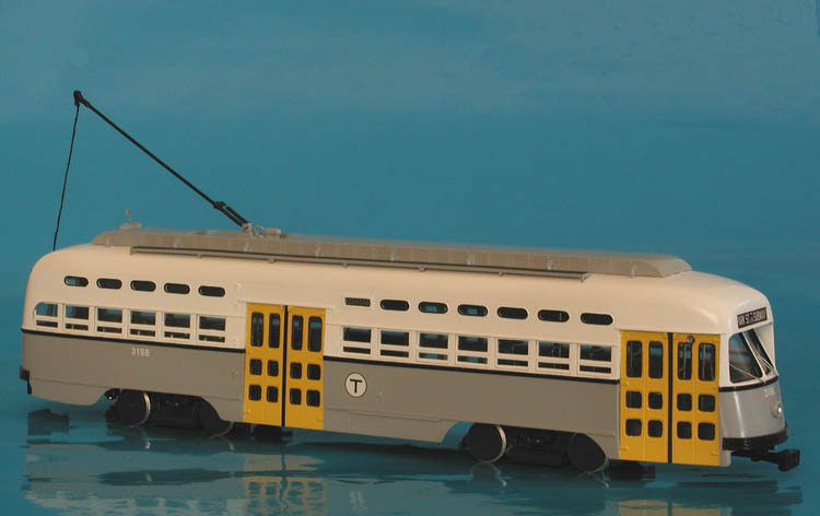 1946 Massachusetts Bay Transportation Authority Pullman-Standard PCC (Order W6710; car 3198) - MBTA Gray/White/Yellow livery.