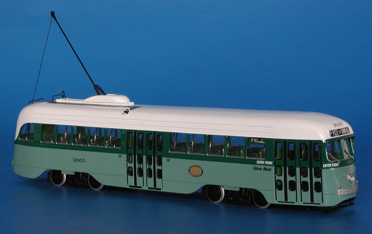 1937/38 Los Angeles Metropolitan Transit Authority St.Louis Car Co. Type P PCC (Jobs 1606 & 1609; 3001-3095 series) - post 1958 two-tone green livery. SPTC65-2 Model 1 48